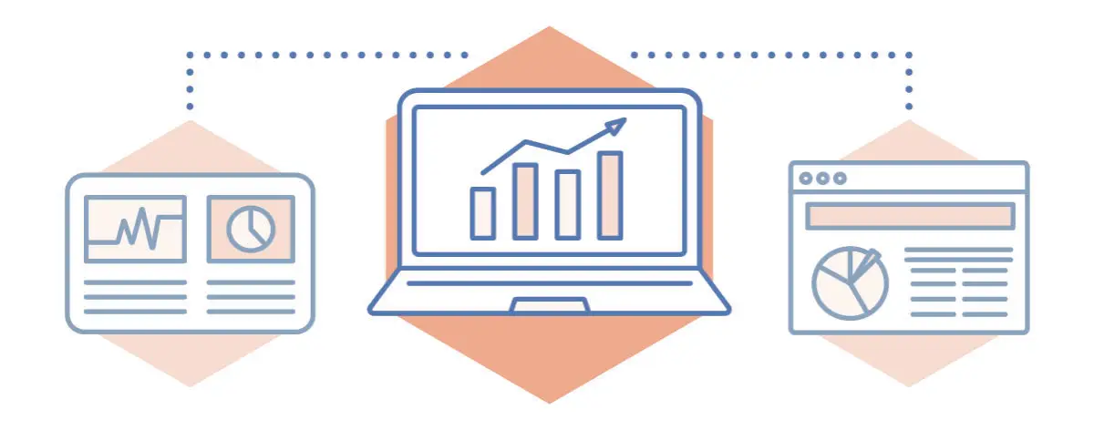 a graphic designed by Marketing Queen depicts a two charts and a laptop in the middle with a bar graph on its screen