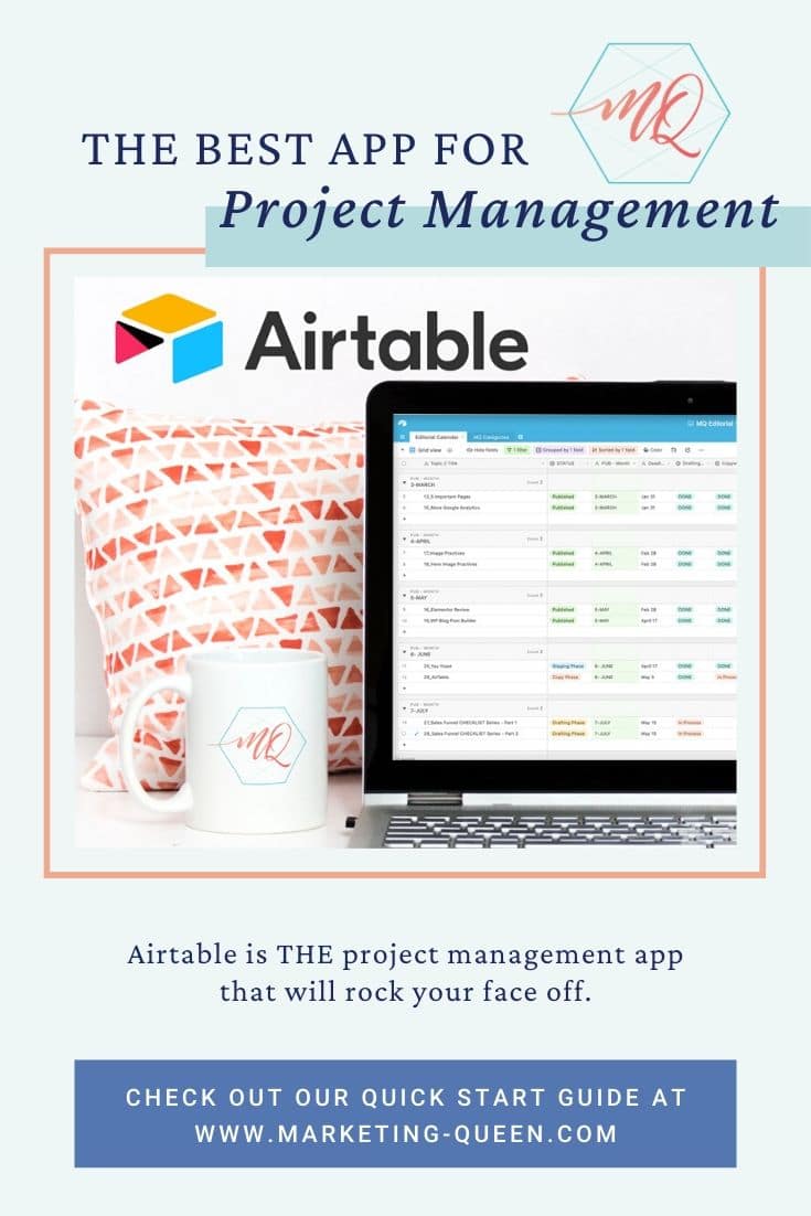 A computer screen with an Airtable base on the screen. The Airtable logo is in the upper left corner of the image. Text over the image states, "The best app for project management."