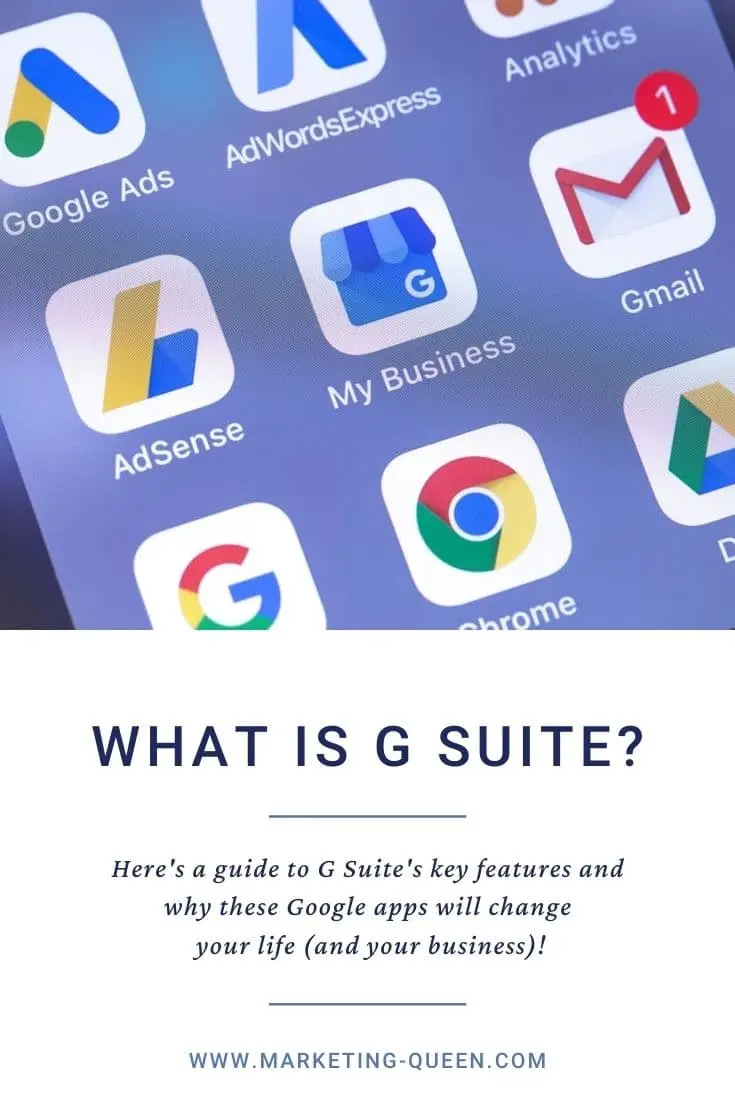 Google services, apps, and icons on the screen of a smartphone. These apps are part of G Suite.Text under image states, "What is G Suite?"