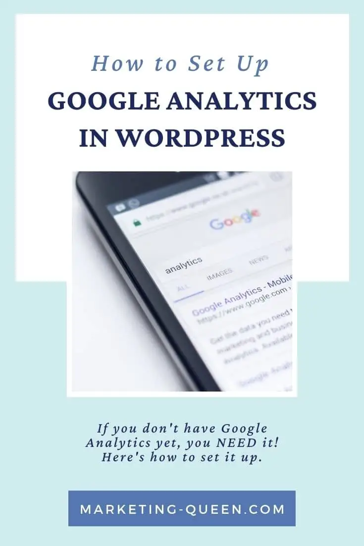 Google search results for the word "analytics". Text overlay: how to set up Google Analytics in WordPress". 