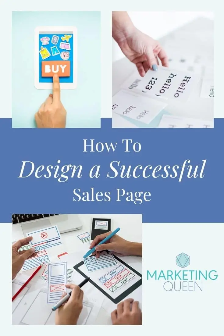 Images of an iPad, font types, and a paper wireframe on a graphic with text overlay that states, "How to design a successful sales page."