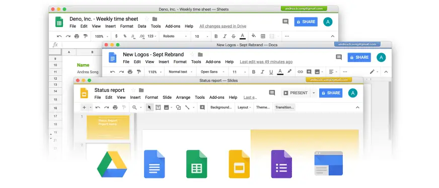 Screenshot of multiple G Suite Apps open in Kiwi