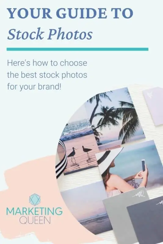 Pinterest graphic of several stock photos on a table. Text overlay: Your guide to stock photos